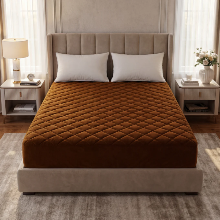 Brown Quilted Waterproof Mattress Fitted Cover