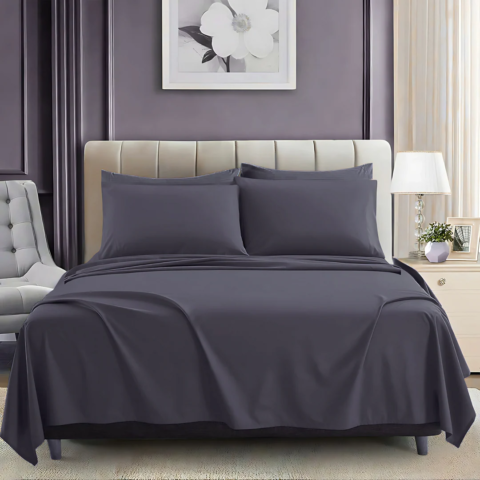 Grey Luxury Dyed Bedsheet Set- 5 Pcs