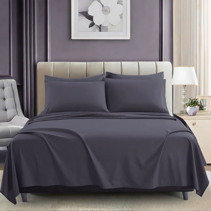 Grey Luxury Dyed Bedsheet Set- 5 Pcs