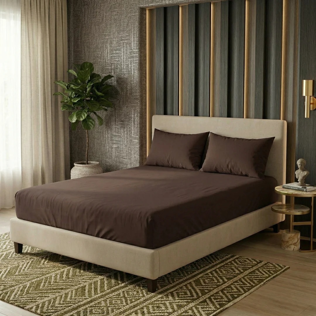 Brown Luxury Fitted Sheet- 3 Pcs