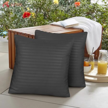 Grey Satin Stripe Cushion Cover (Pack Of 2)