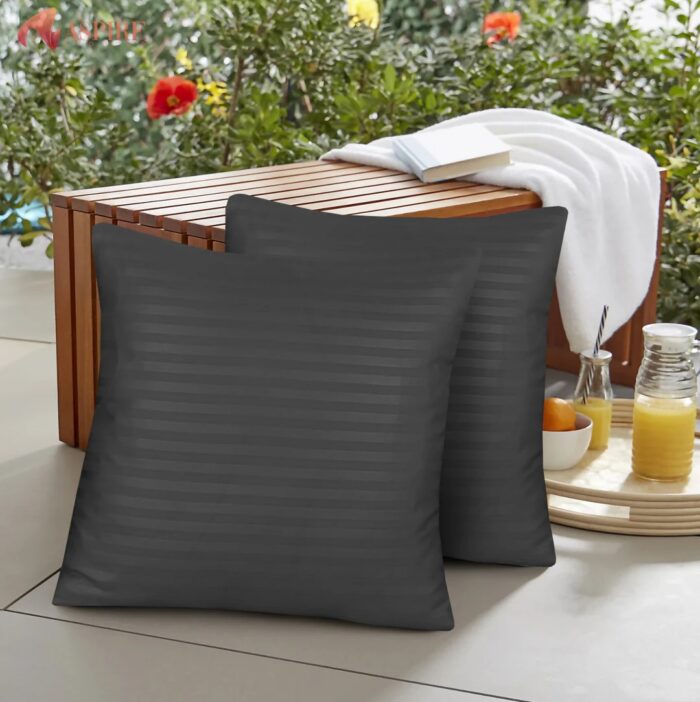 Grey Satin Stripe Cushion Cover (Pack Of 2)