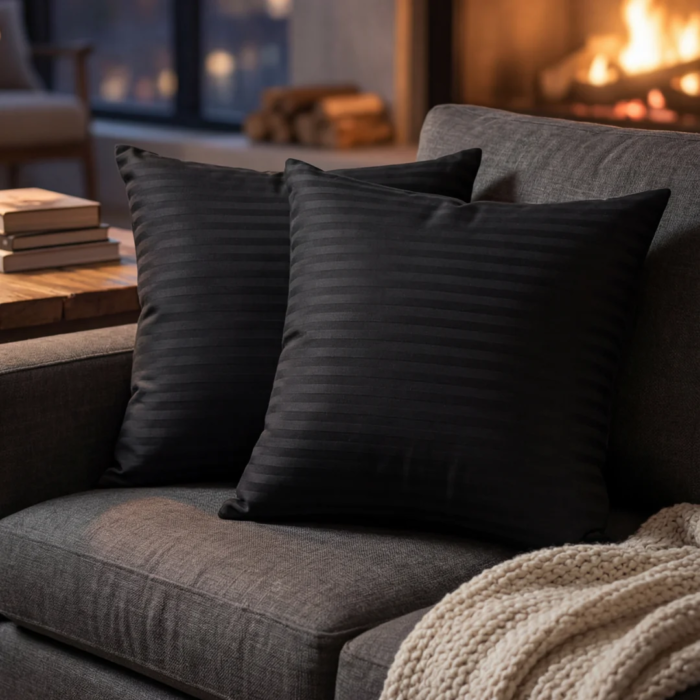 Grey Satin Stripe Cushion Cover (Pack Of 2)